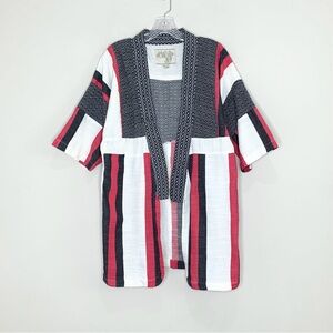 Ace & Jig Kimono Jacket (Sz XS) Open Front Cotton Tribe Stripe Ivory Red Black